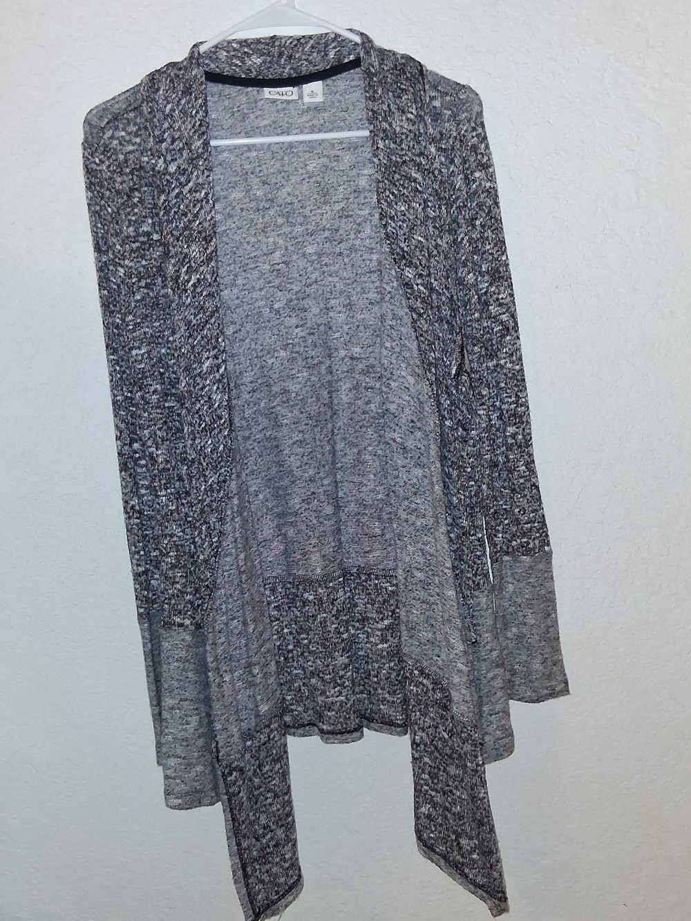 Cato Marled Gray Open-Front Waterfall Cardigan